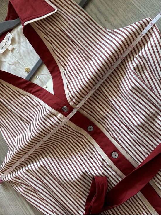 NWT Entro Red and Ivory Striped Belted Shirt Dress - Picture 11 of 13